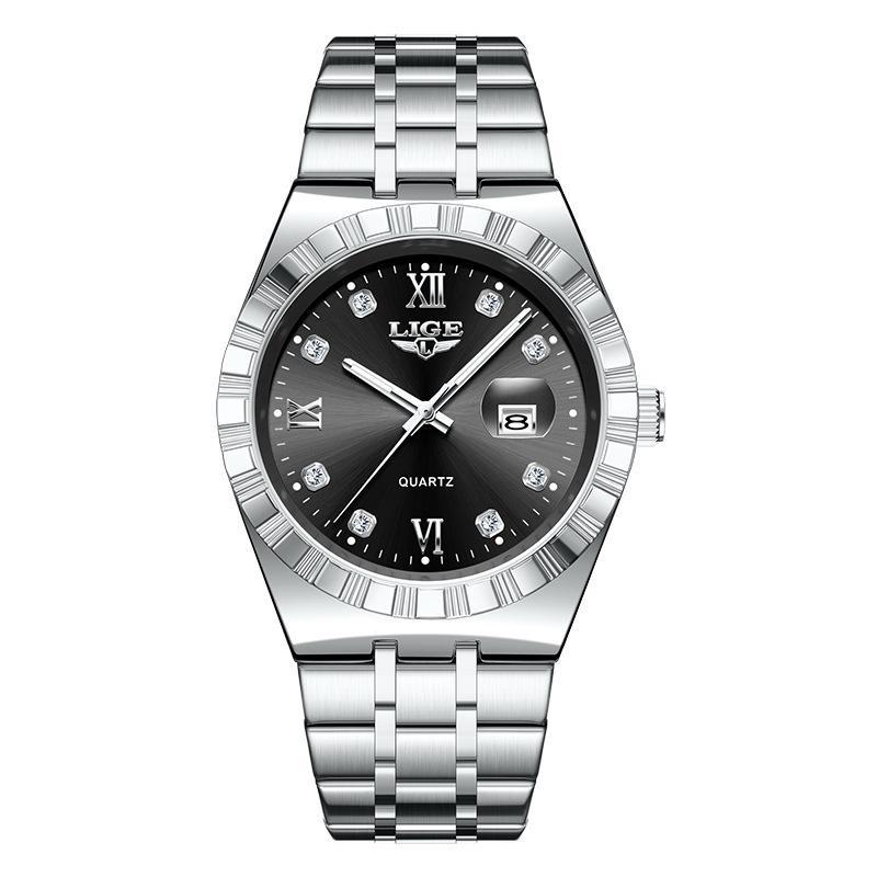 Мужские Модные Деловые Часы Мужские Спортивные Черные из Нержавеющей Стали Роскошные Светящиеся Водонепроницаемые Мужские Кварцевые Часы