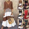 Women’s Summer Loose Fit Maxi Dress V Neck Half Sleeve Striped Print Long Dresses With Buttons
