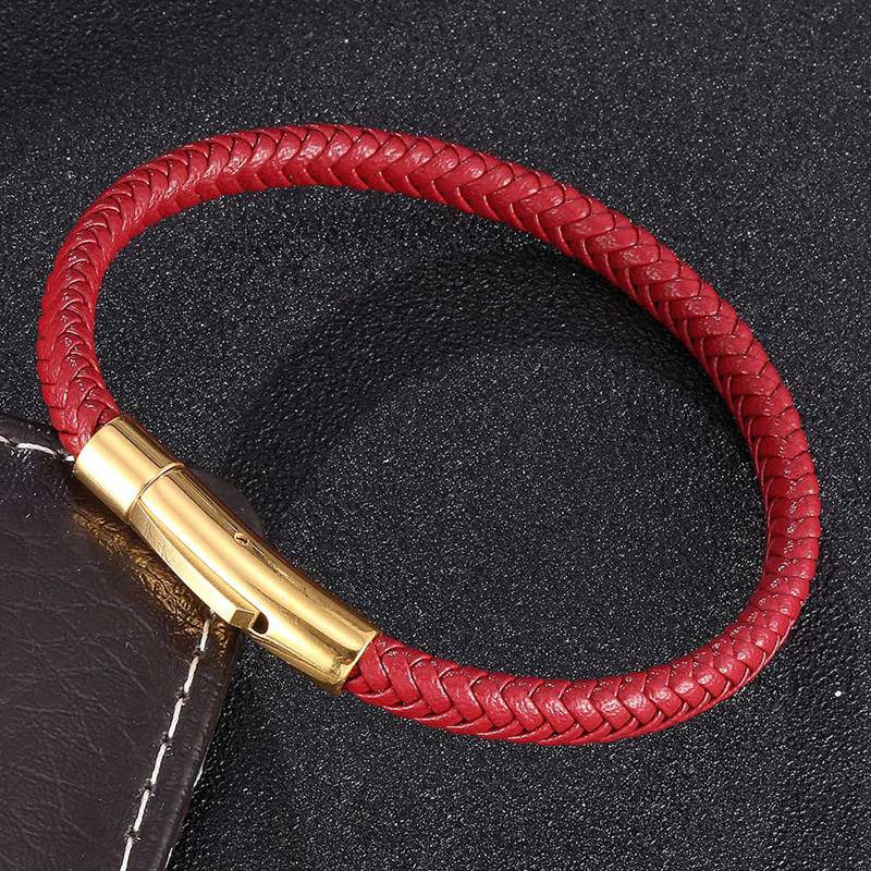 Fashion Bracelet Men Women Red Leather Bracelets Exquisite Snap Accessories Hand-Woven Jewelry Couples Gift