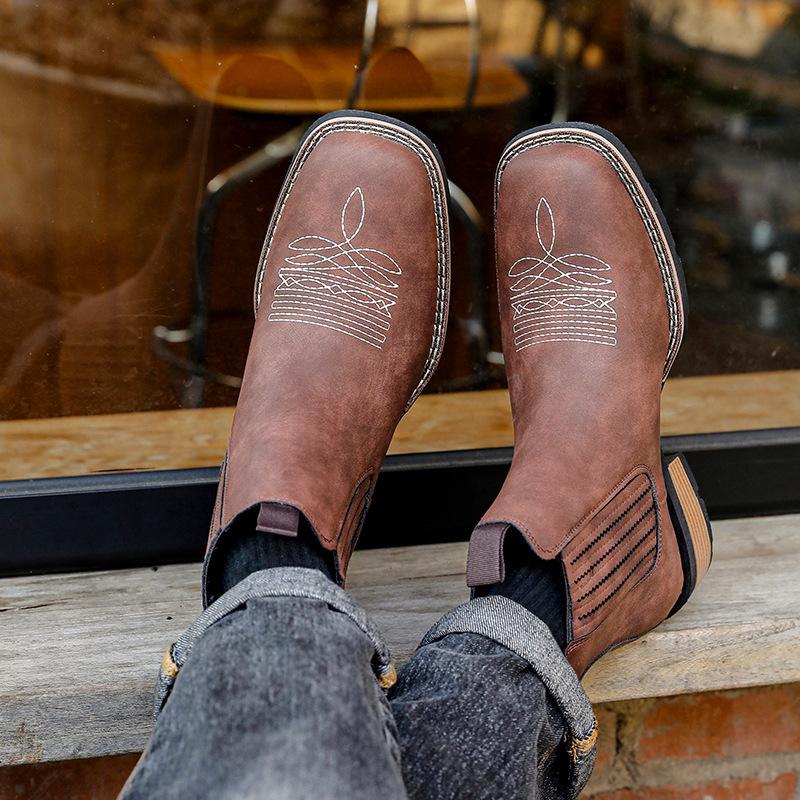 Chelsea Boots Medium Boots Autumn and Winter Leather Boots Casual British Large Size Martin Boots