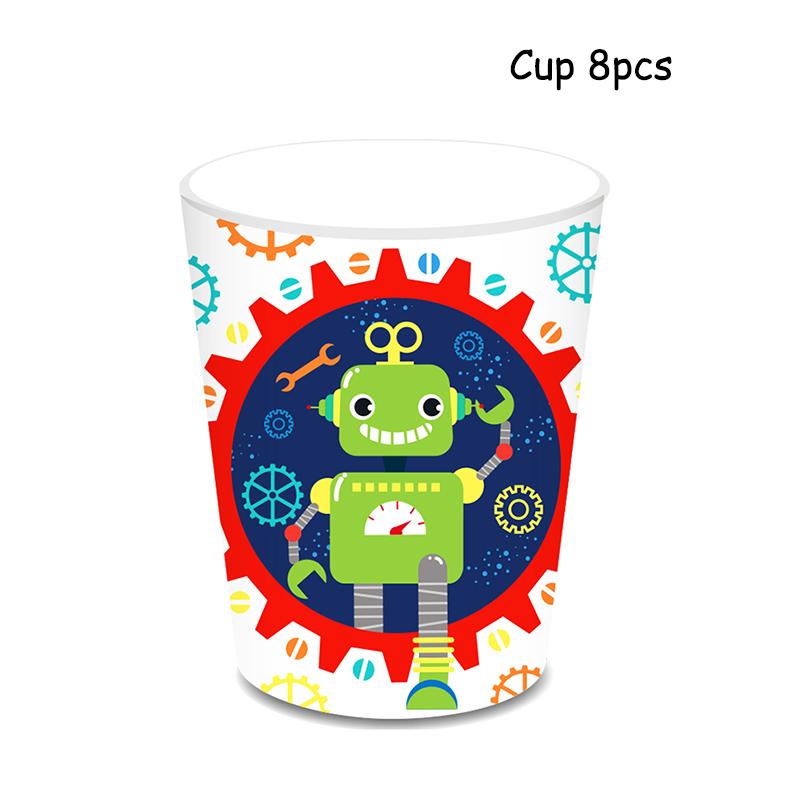 Одноразовая посуда с рисунком робота, бумажные тарелки, стаканчики, детские воздушные шары, украшения для дня рождения, вечеринки по случаю рождения ребенка, принадлежности