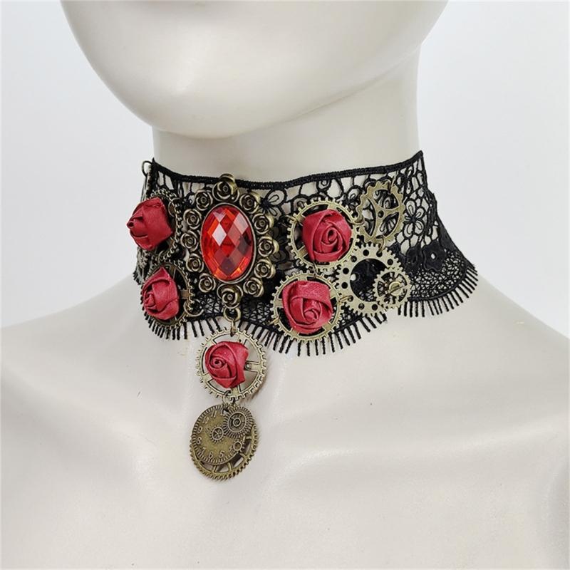 Черный кружевной чокер Готический ожерелье-чокер для Хэллоуина Формальное свидание Наряд в готическом панк-стиле Темный ошейник