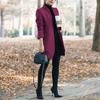 Fall Spring Women Woolen Coat Stand Collar Open Stitch Slim Fit Overcoat Long Sleeves Mid Length Solid Color OL Commuting Formal Coat