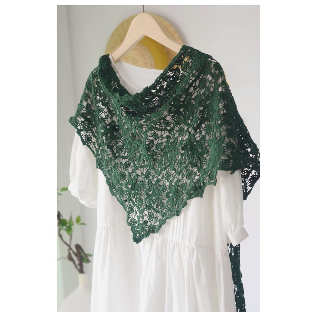 Handmade Crochet Triangle Cotton Scarf Versatile Women Solid Color Hollow Out Neck Protection Dual-use Shawls