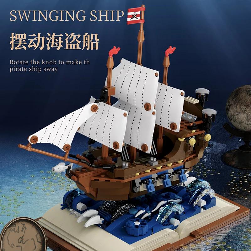 925Pcs Magic Book Sailboat Building Block Ornament Set Military Imperial Warship Model Modular Assemblytoys Adults Gift