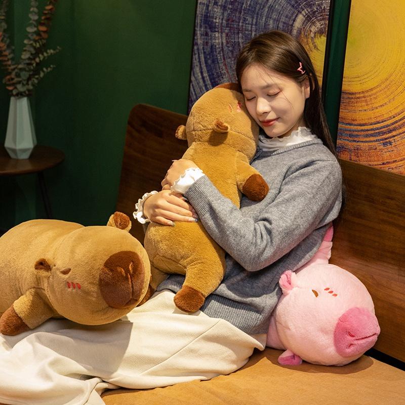 60/80cm Cute Capybara Plush Toy Very Soft Stuffed Animal Shy Pink Brown Capybara Plushies Washable