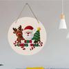 Handmade crocheted Santa Claus reindeer design round wooden hanging plaque festive wall decor front door hanging ornament home holiday decoration
