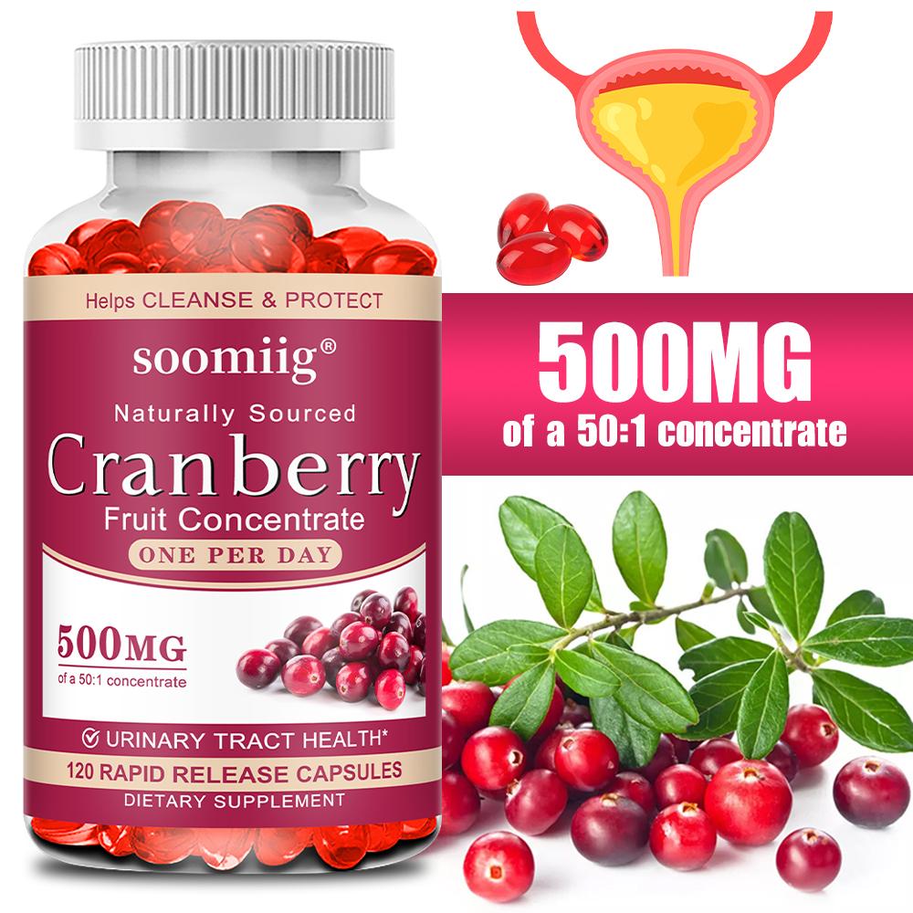 Cranberry Fruit Softgels 500mg 50:1 Extract, 120 Rapid Release Capsules,Vegan Non‑GMO for Men & Women