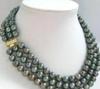 Ожерелье из 3 рядов 7-8 мм из натурального таитянского черного зеленого жемчуга