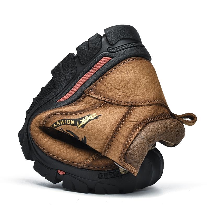 Men's Hiking Boots High Top Leather Plush Outdoor Cotton Shoes Large Size 39-46