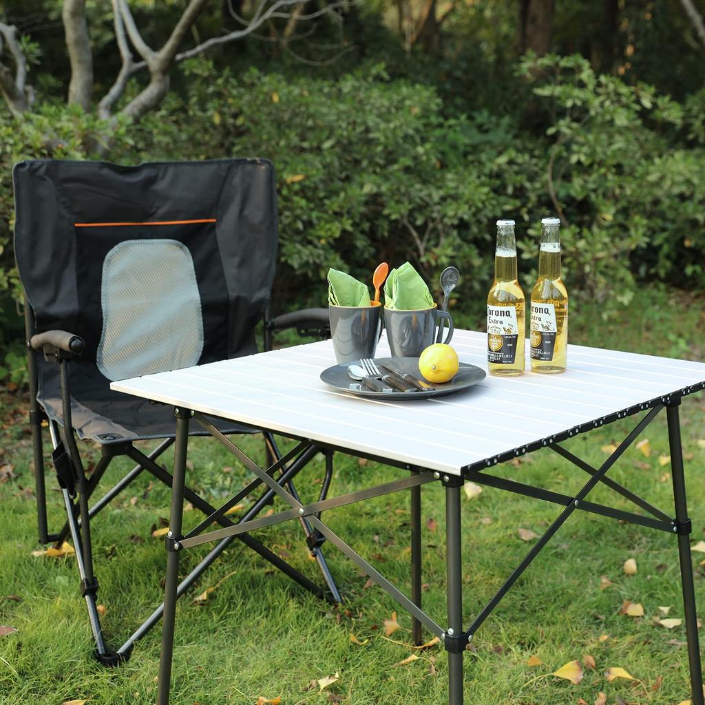 TIMBER RIDGE Outdoor Table Folding Telework Weight Load Capacity 45kg Aluminum Roll Table Camping BBQ Storage Bag Included Compact Work from Home
