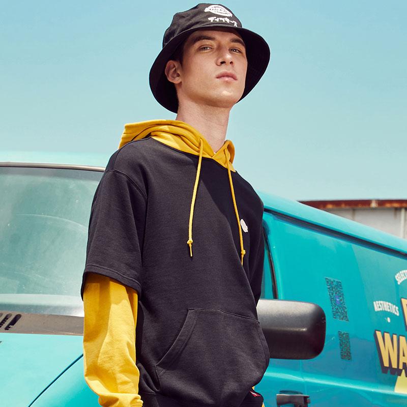 Dickies Толстовка с капюшоном и принтом логотипа Color Block Мужские толстовки Черный DK009584BLK