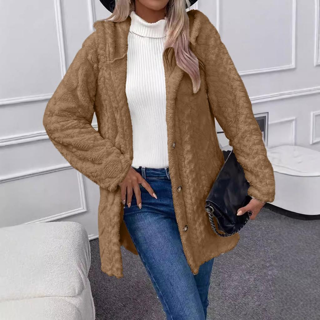 Women's Solid Color Fashion Casual Warm Fashion Diamond Plush Hooded Cardigan Coat