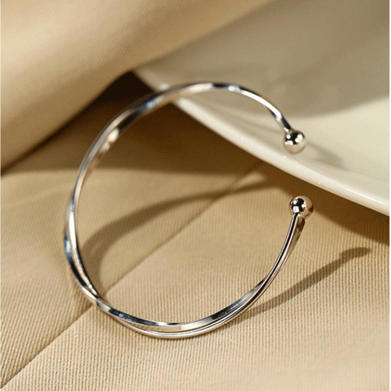 Открытый браслет с кольцом Мебиуса S999 из чистого серебра с гладким лицом и песчаником, простой и роскошный, универсальный серебряный браслет для ног для девочек