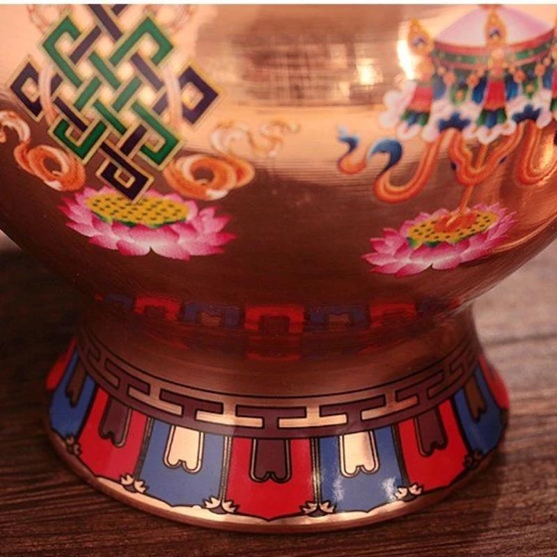 Тибетская Бутылка, Изделие Ручной Работы из Красной Меди, Благоприятная Тантрическая Бутылка для Хранения Специй, Религиозные Настольные Алтари Буддизма, Декоративная, 17 см
