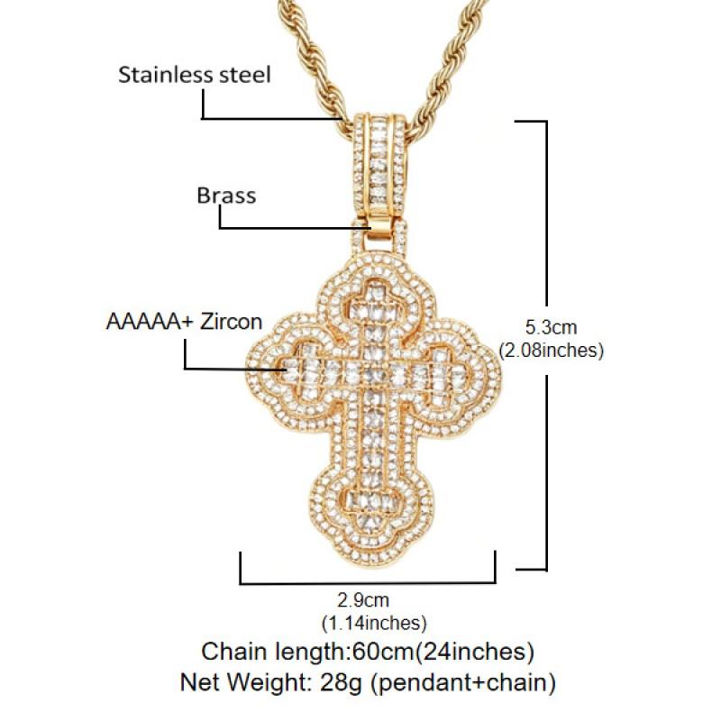 Hip Hop Cross Pendant Necklace With Zirconia Inlay Double Layer Twisted Chain Trendy Statement Jewelry