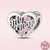 2023 New Pink Flowers Unicorn Flower Heart Mama Forever Love Beads Fit Original Fasion Glamour 925 Silver Bracelet Jewelry