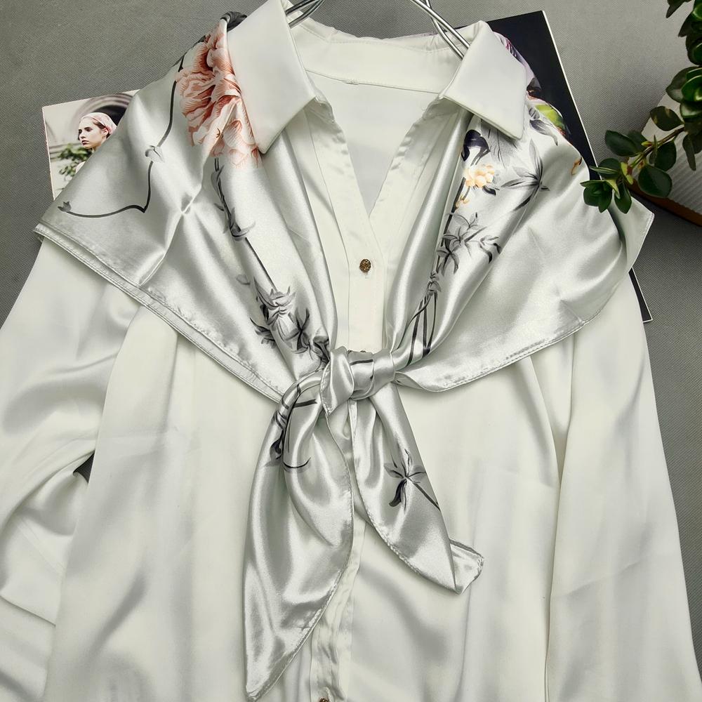 Women's Green Silk Scarf Head Wrap Spring Autumn Chinese Style Peony Floral Fashion Leopard Print Square Scarves Shawl For Winte