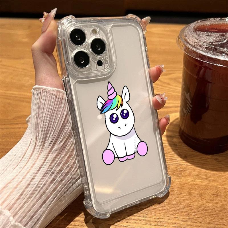 Unicorn with Rainbow Pee Cartoon Phone Case Clear For iPhone 17 16 14 15 11 12 13 Pro Max 16E 15 16 Plus 17 Air Shockproof Cover