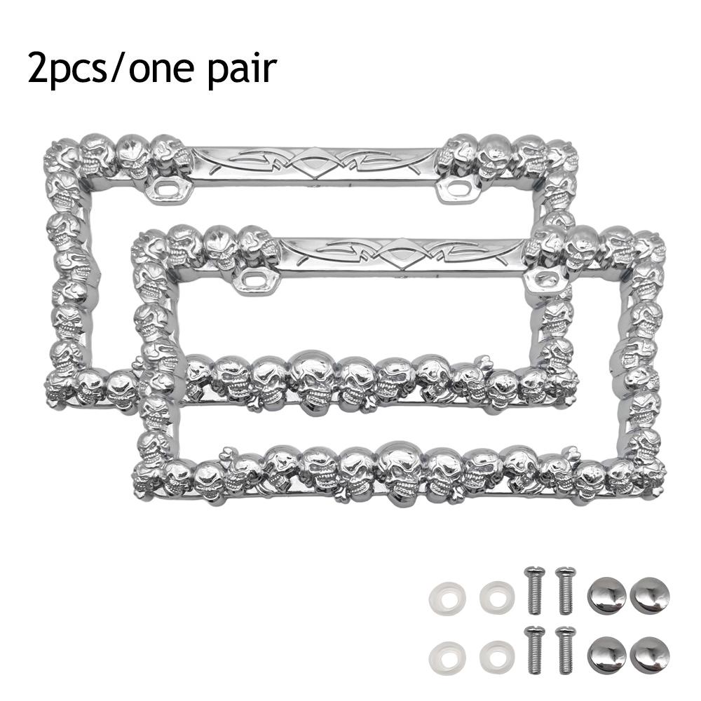 2Pcs ABS Skull Pattern License Plate Holder for American Standard License Plate Frame Accessories Parts Mecico Canada License Plate Covers Frames 6