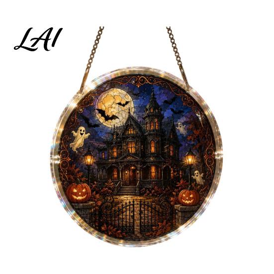 Magical Black Cat Decoration Halloween Acrylic Puzzle Sun Catcher DIY Spooky Suncatcher Kit Creative Decompressing Gothic Stained Glass Window