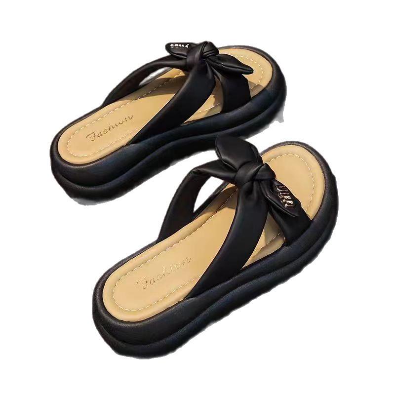 Summer New Non-slip Thick-bottomed Bow Slippers Women's Casual Soft Bottom One-word Sandals