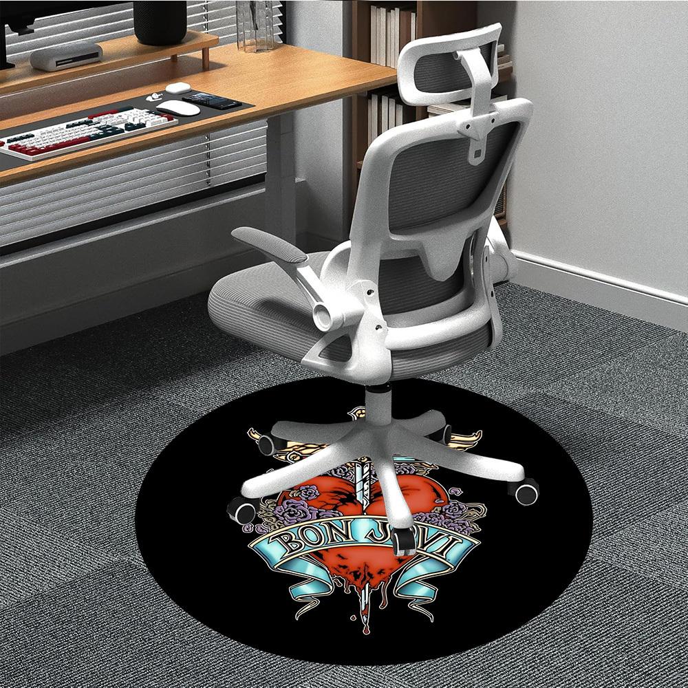 1PC Bon Jovi Band Logo Office Round Rug - Perfect for Office or Study Decor, Non-Slip Backing, Decorative Floor Mat yy250916052