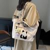 Spring Canvas Large-capacity Messenger Bag for Women 2025 New Trendy Cartoon Panda Print Shoulder Tote Handbag for Women