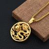 Round Chinese Style Necklace Alloy Men's Lucky Charm New Auspicious Dragon Pendant  Men