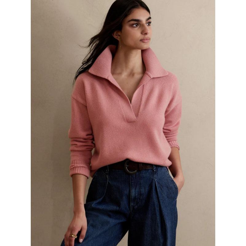 Autumn Winter Polo-neck Solid Color All-match Bottomed Knitting Top Women Casual Fashion Pullover Sweater