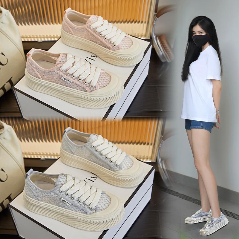 Summer Thick-soled Mesh White Shoes Fashionable, Comfortable, Breathable Women's Shoes Versatile Casual Board Shoes