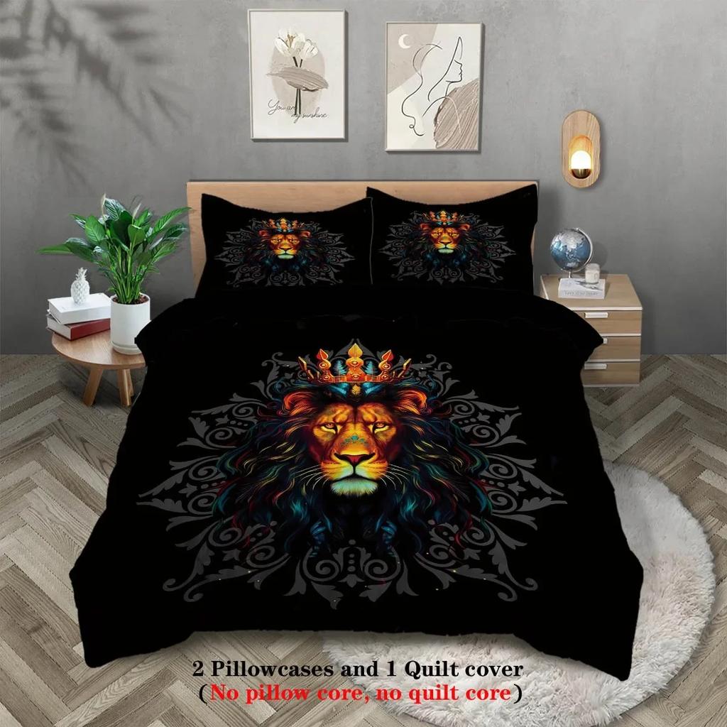 Lion Theme Series Duvet Cover Set 3pcs Animals Duvet Cover Set King Size for Teens Adults Wildlife Duvet Cover for Bedroom Hotel