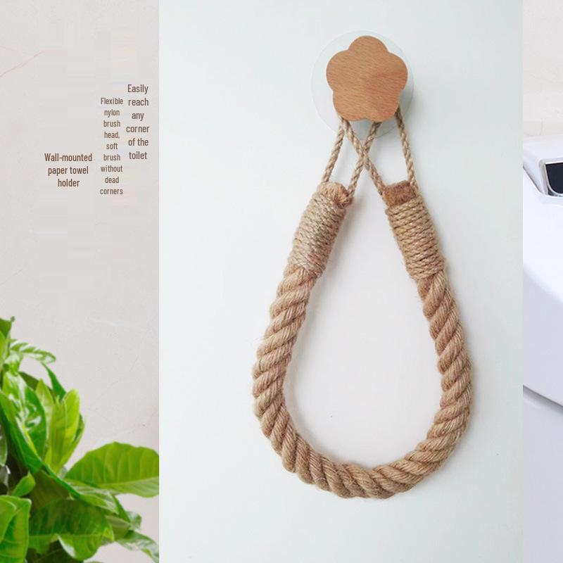Держатель для салфеток из пеньковой веревки: Полка для полотенец из массива дерева и плетеного хлопка, креативная полка для хранения рулонной бумаги и полотенец для лица без сверления