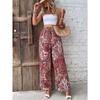 Women's Summer Fashion Versatile Printed Elastic Waist Wide Leg Pants Trousers Women’s