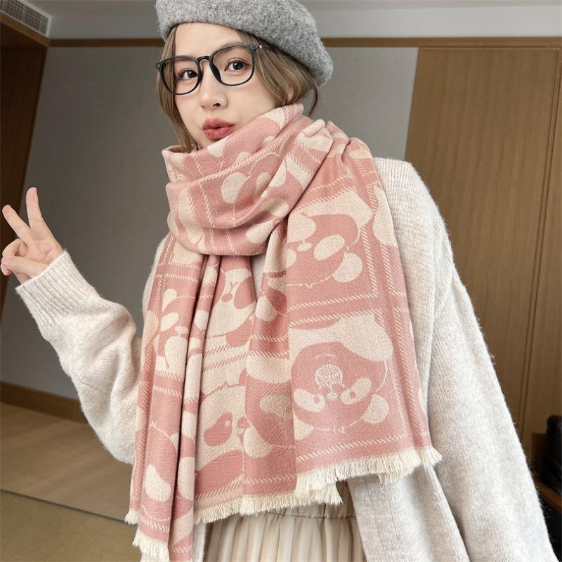 Winter New Panda Imitation Cashmere Jacquard Scarf Women's High-end Sense Versatile Core-spun Yarn Shawl Thickened Warm Scarf