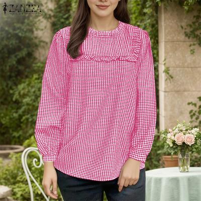 Женская повседневная блузка с круглым вырезом и длинным рукавом в сетку