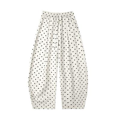 Летние тонкие брюки с высокой талией, свободные, ленивые, в горошек, повседневные, теннисные, для пола