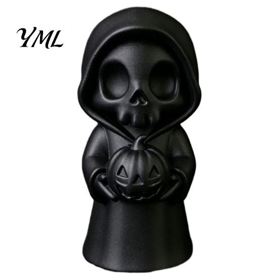 Grim Reaper Pumpkin Figurine 3D Printed Holding Pumpkin, Blank DIY Collectibles for Halloween Paintable Statue, Cute Desktop Shelf Holiday Decor Party