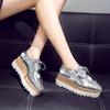 Slim and Versatile 2024 Spring New Star Thick Sole Sponge Cake Sole Casual Shoes Lace Up Slope Heel Shoes Women's British Style HZB