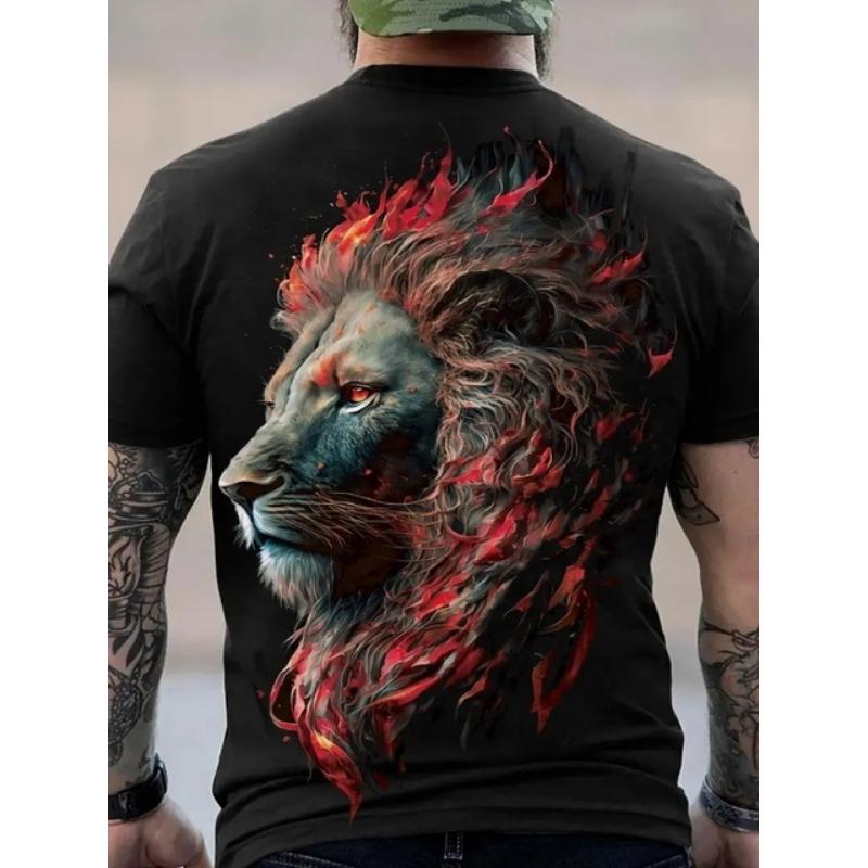 Футболка мужская с принтом животных, 3D-узор льва, летняя, свободная, большого размера, с коротким рукавом, с круглым вырезом, удобная, мужская, размер 6Xl