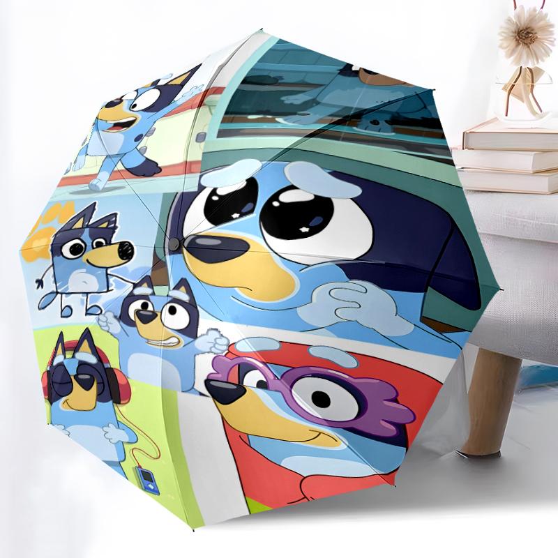 1pc Sturdy 8-Bone Auto Umbrella, bluey Umbrella, Digital Printed, Foldable Umbrella for On-the-Go Outdoor Use