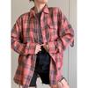 Розовые рубашки и топы в клетку, женская уличная одежда, повседневный топ в клетку с длинными рукавами, однобортная рубашка большого размера, женская