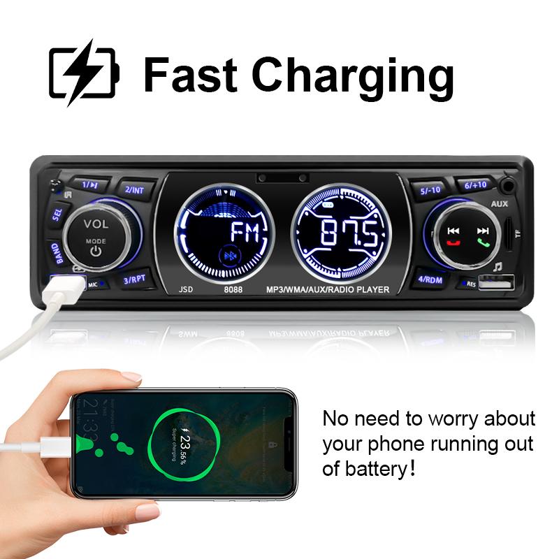 Hippcron автомобильный радиоприемник аудио 12 В 1Din Bluetooth стерео MP3-плеер FM-приемник 60Wx4 поддержка зарядки телефона AUX/USB/TF карта в приборной панели