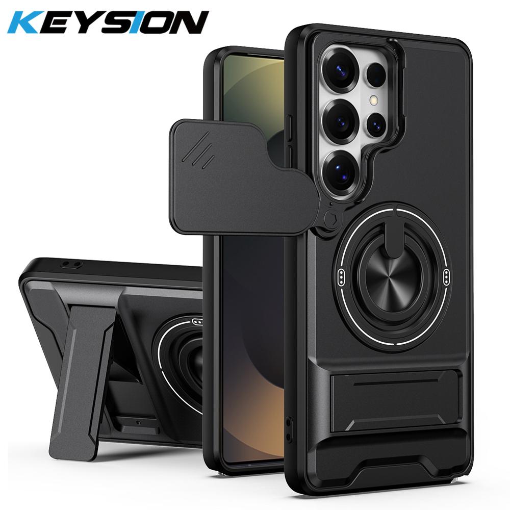 KEYSION Магнитный чехол для телефона для Samsung Galaxy S23 S24 Ultra S24+ S23 FE Защита камеры со сдвижной крышкой Вертикальная подставка Кольцо Ударопрочный чехол