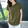 Women Summer Casual V-neck Short Sleeve Solid Color Blouse T-shirt