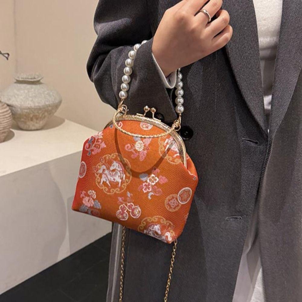 Жемчужная китайская сумка Chegsam Accessories Элегантная вышитая сумка для банкета Одно плечо с ручкой Сумка на запястье Женская