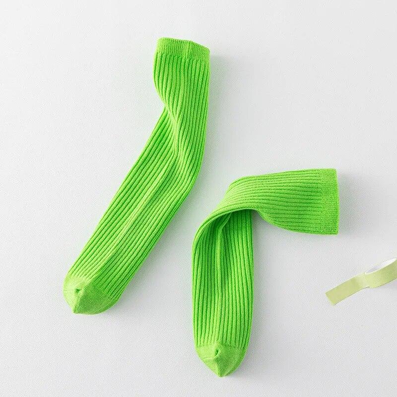 Однотонные яркие осенне-зимние высокоэластичные гольфы для девочек, чулки в рубчик и полоску выше икры