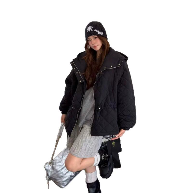 Womens Quilted Hooded Cotton Coat 2026 Loose Fitting Warm Winter Jacket With Drawstring
