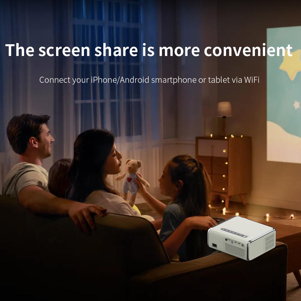 Проектор 900 ANSI люменов 2,4G + 5G WiFi 1920*1080 Портативный четырехъядерный проектор с коррекцией трапецеидальных искажений