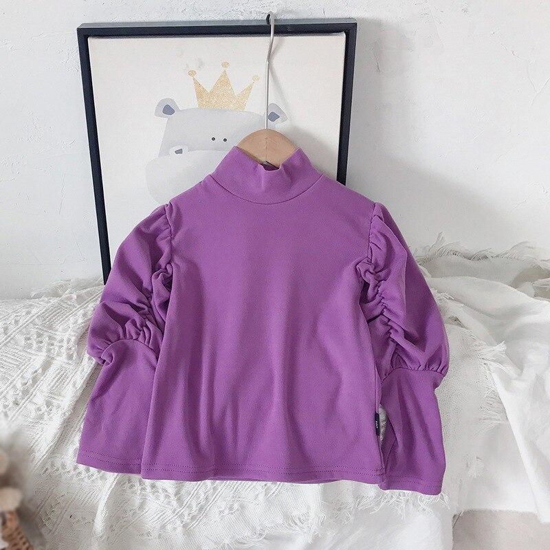 Топ для девочек, базовая рубашка с высоким воротником, однотонная, повседневная, для девочек 4–6 лет